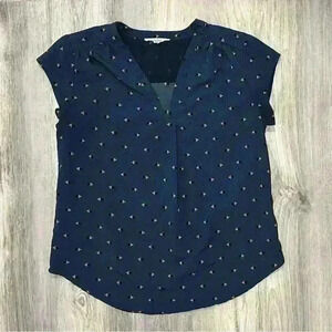 Fun 2 Fun Stitch Fix Lillian Short Sleeve V-Neck Lightweight Blouse Blue Size S